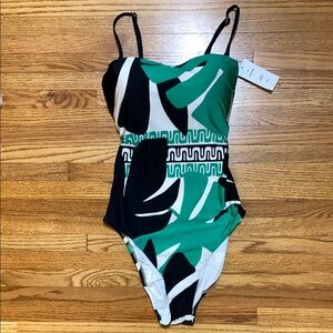 Stylish Green and Black One-Piece Swimsuit